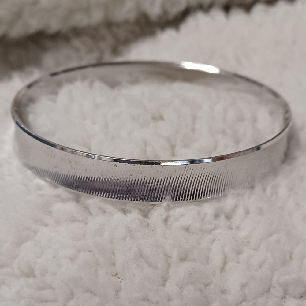 Vintage Silvertone Crown Trifari M Bangle Bracelet - Signed